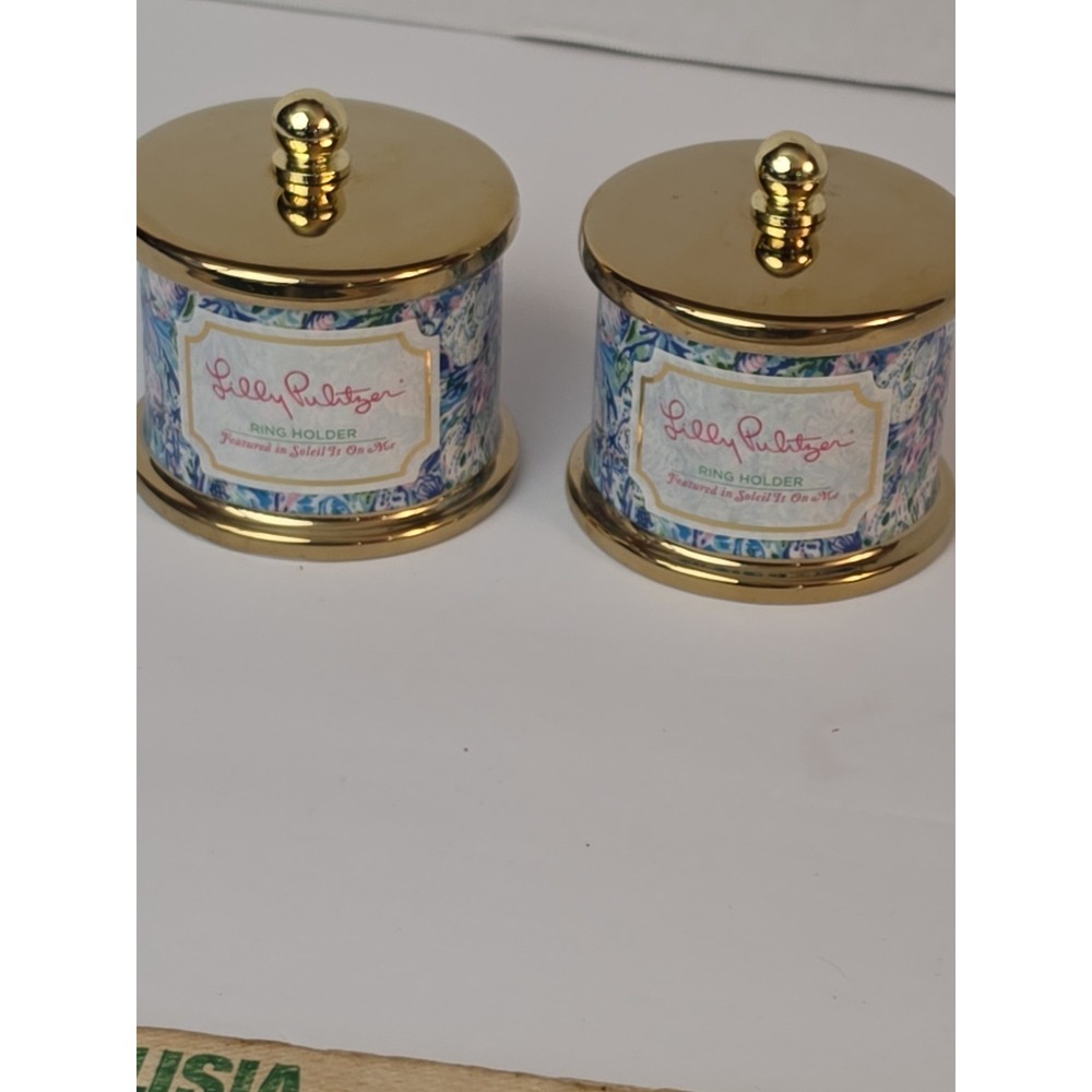 Lilly Pulitzer "Soleil It On Me" Ring Holder Surf Blue Ceramic Gold Trim Lot 2